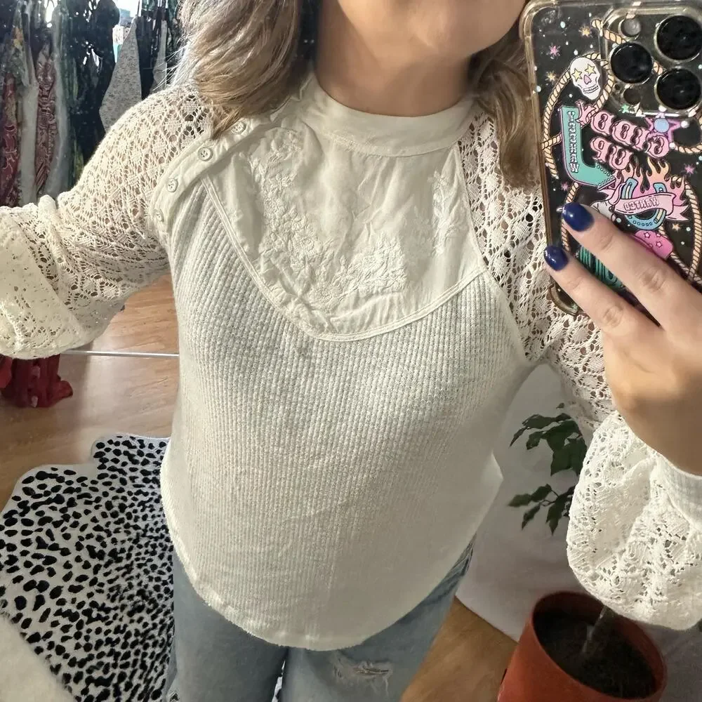 Free People Sweetest Thing Thermal Top White Size XS